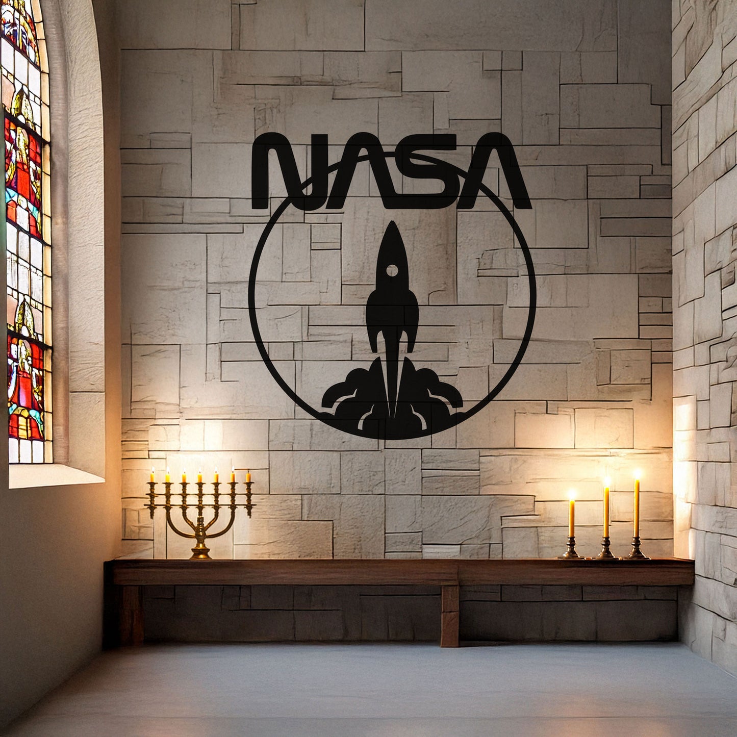 NASA Logo Metal Wall Art with Space Shuttle Design - Laser Cut Black Wall Decor, Gift for Space Enthusiasts, 3 Sizes Available