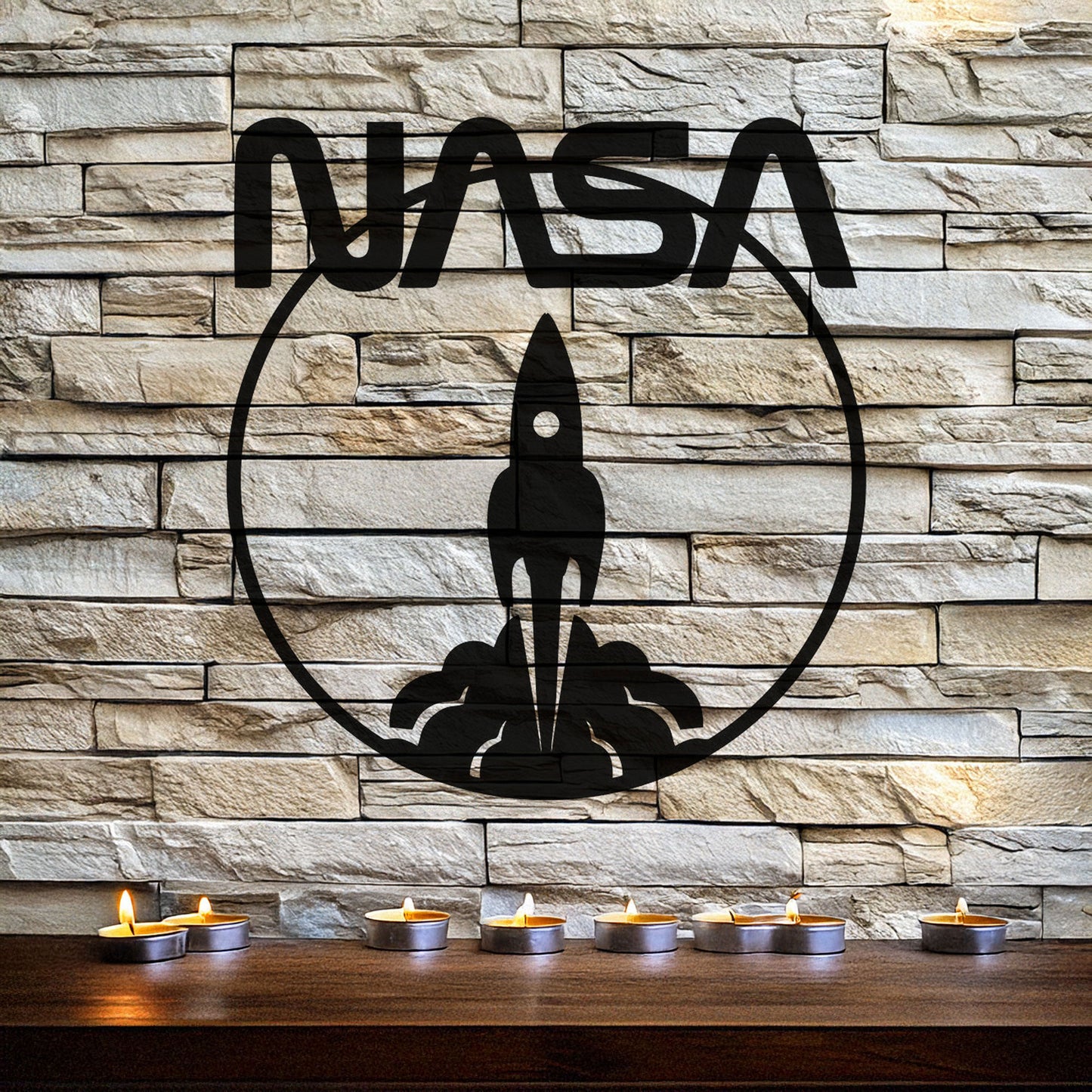 NASA Logo Metal Wall Art with Space Shuttle Design - Laser Cut Black Wall Decor, Gift for Space Enthusiasts, 3 Sizes Available