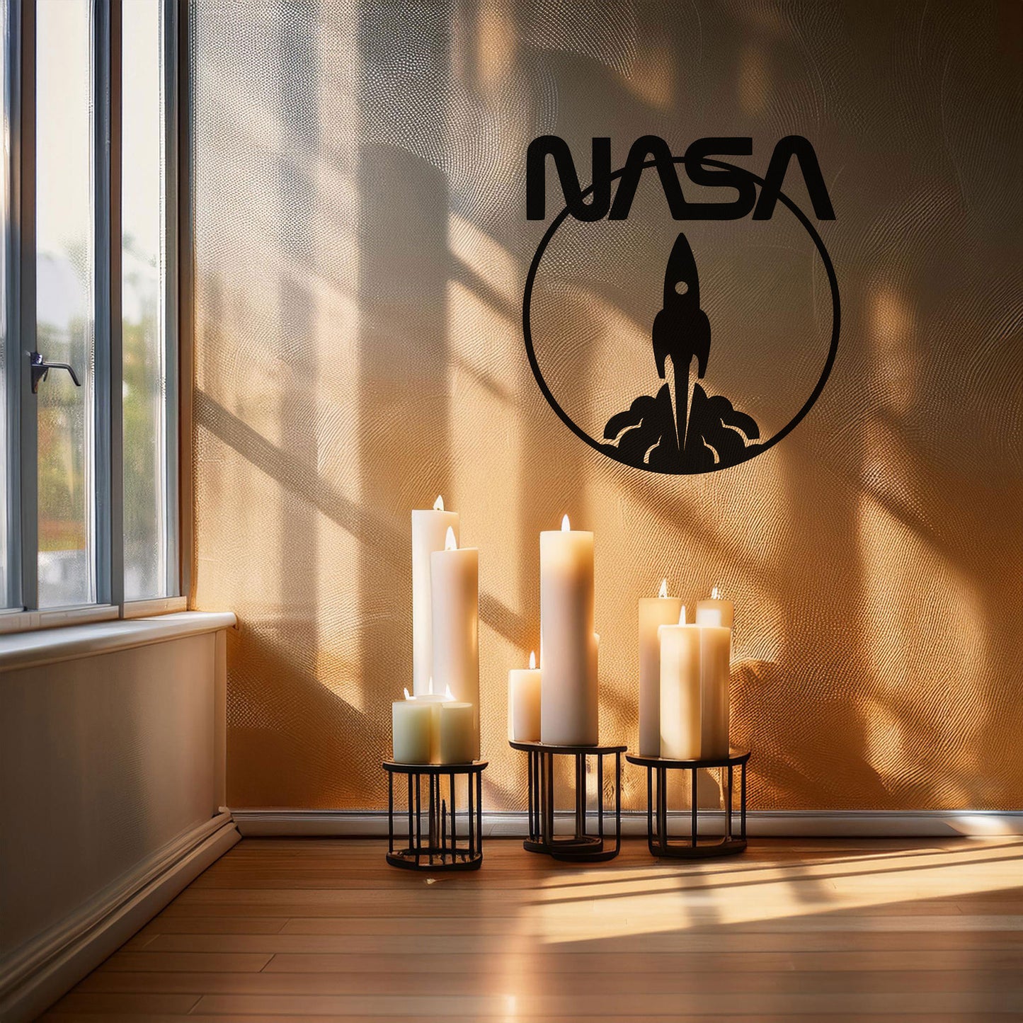 NASA Logo Metal Wall Art with Space Shuttle Design - Laser Cut Black Wall Decor, Gift for Space Enthusiasts, 3 Sizes Available