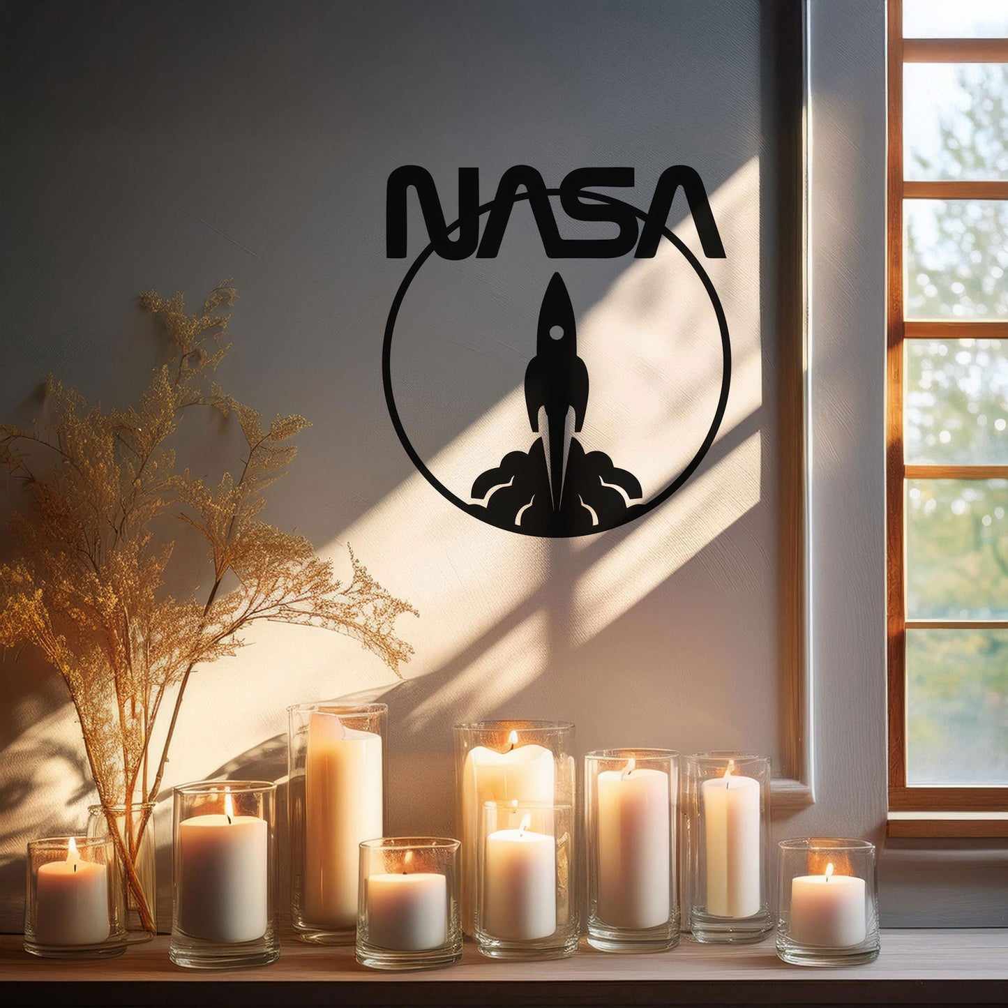 NASA Logo Metal Wall Art with Space Shuttle Design - Laser Cut Black Wall Decor, Gift for Space Enthusiasts, 3 Sizes Available