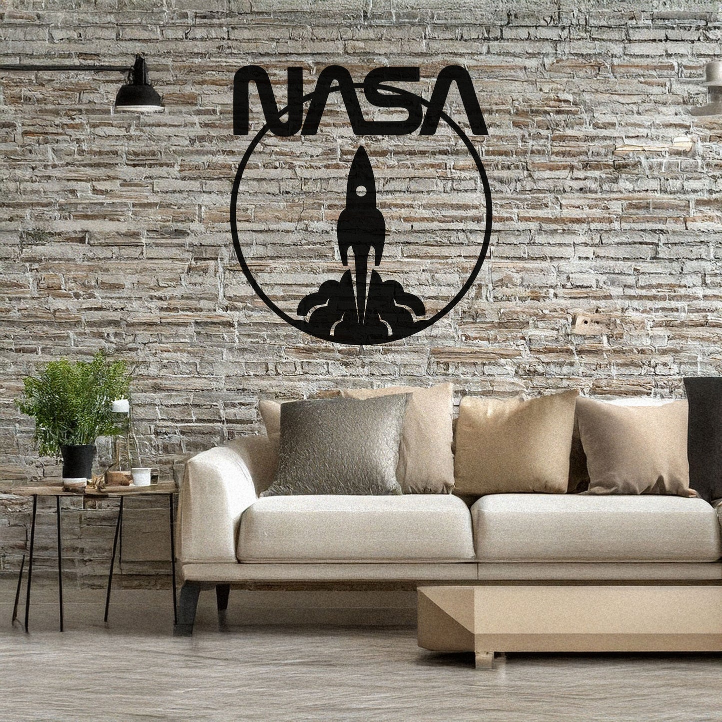 NASA Logo Metal Wall Art with Space Shuttle Design - Laser Cut Black Wall Decor, Gift for Space Enthusiasts, 3 Sizes Available