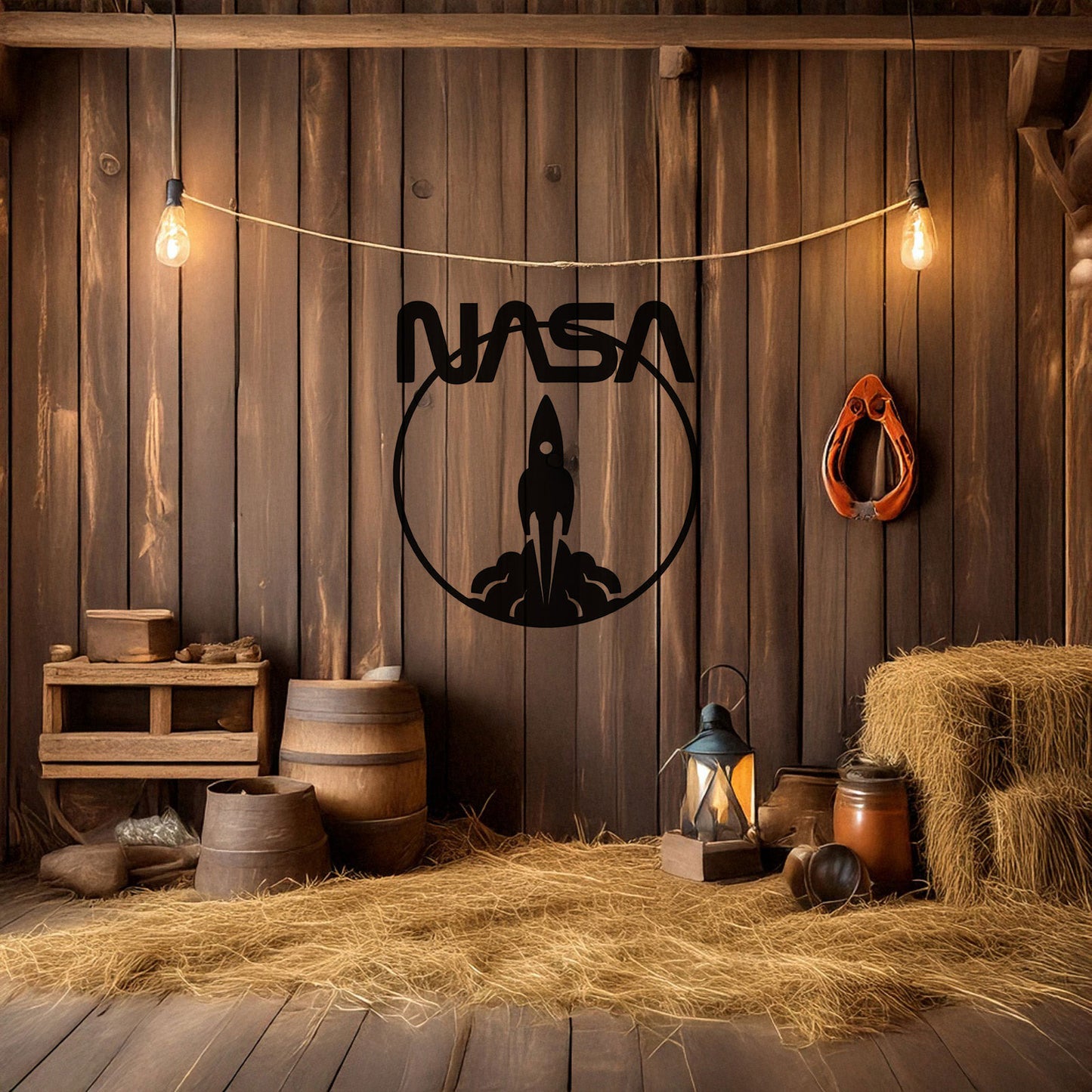 NASA Logo Metal Wall Art with Space Shuttle Design - Laser Cut Black Wall Decor, Gift for Space Enthusiasts, 3 Sizes Available