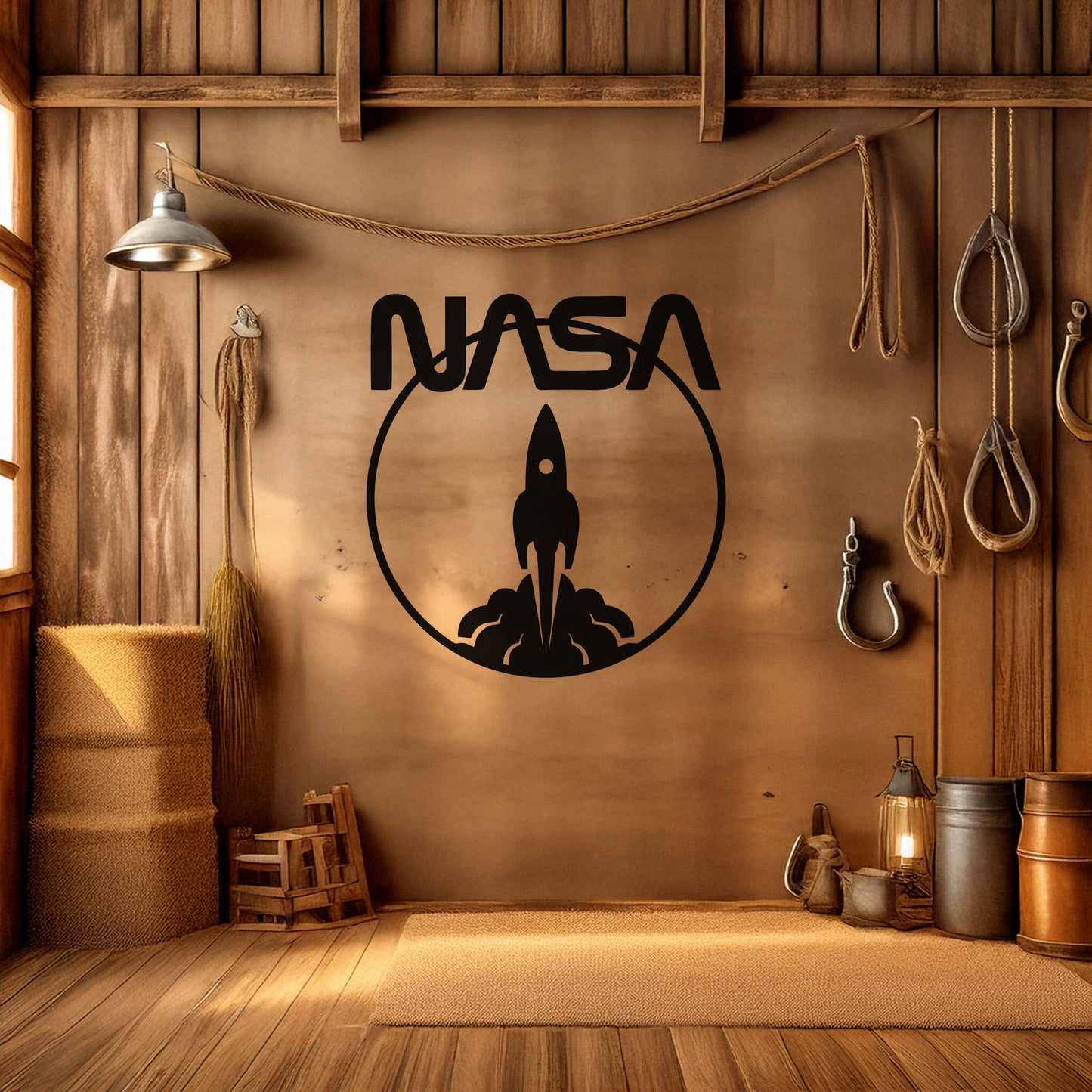 NASA Logo Metal Wall Art with Space Shuttle Design - Laser Cut Black Wall Decor, Gift for Space Enthusiasts, 3 Sizes Available