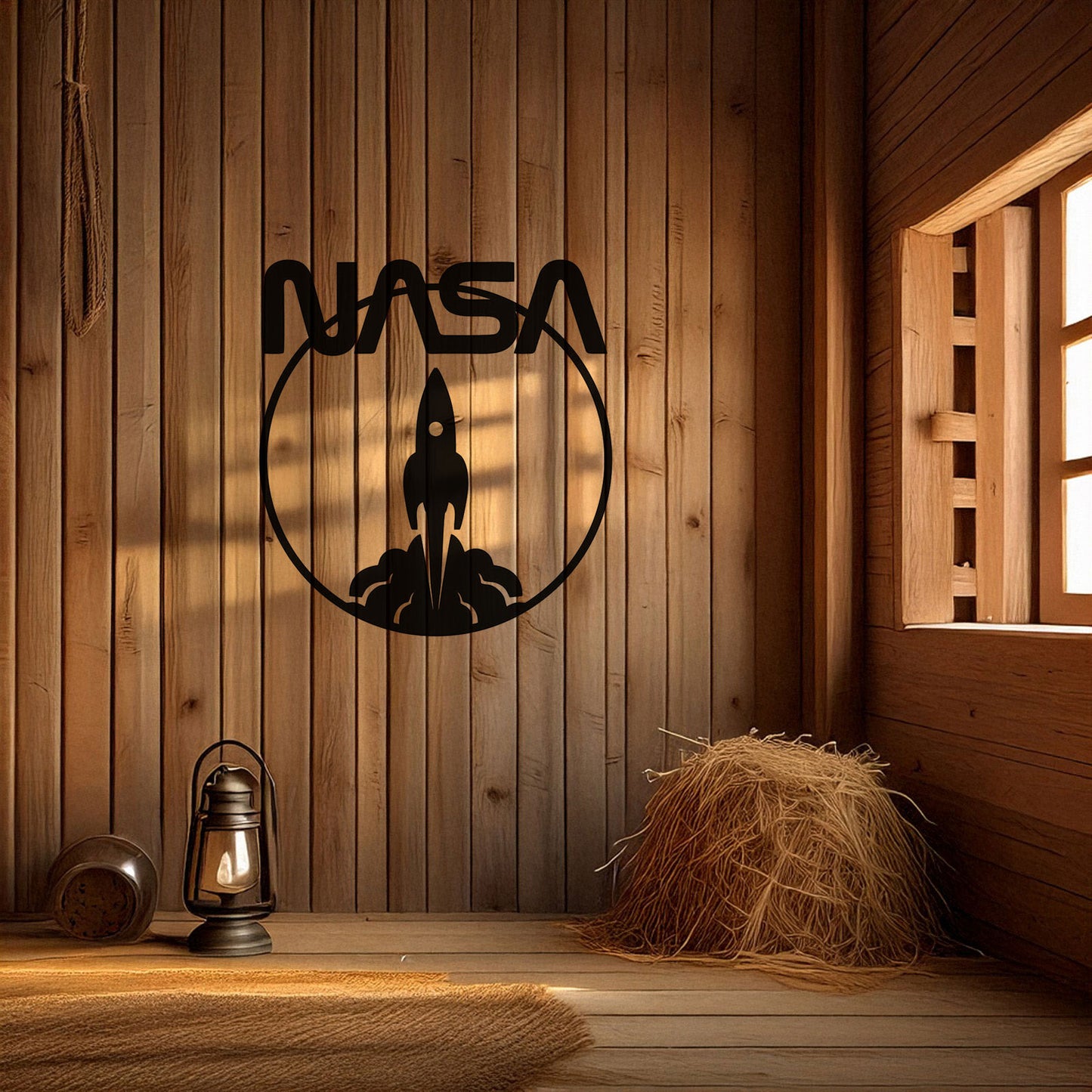 NASA Logo Metal Wall Art with Space Shuttle Design - Laser Cut Black Wall Decor, Gift for Space Enthusiasts, 3 Sizes Available