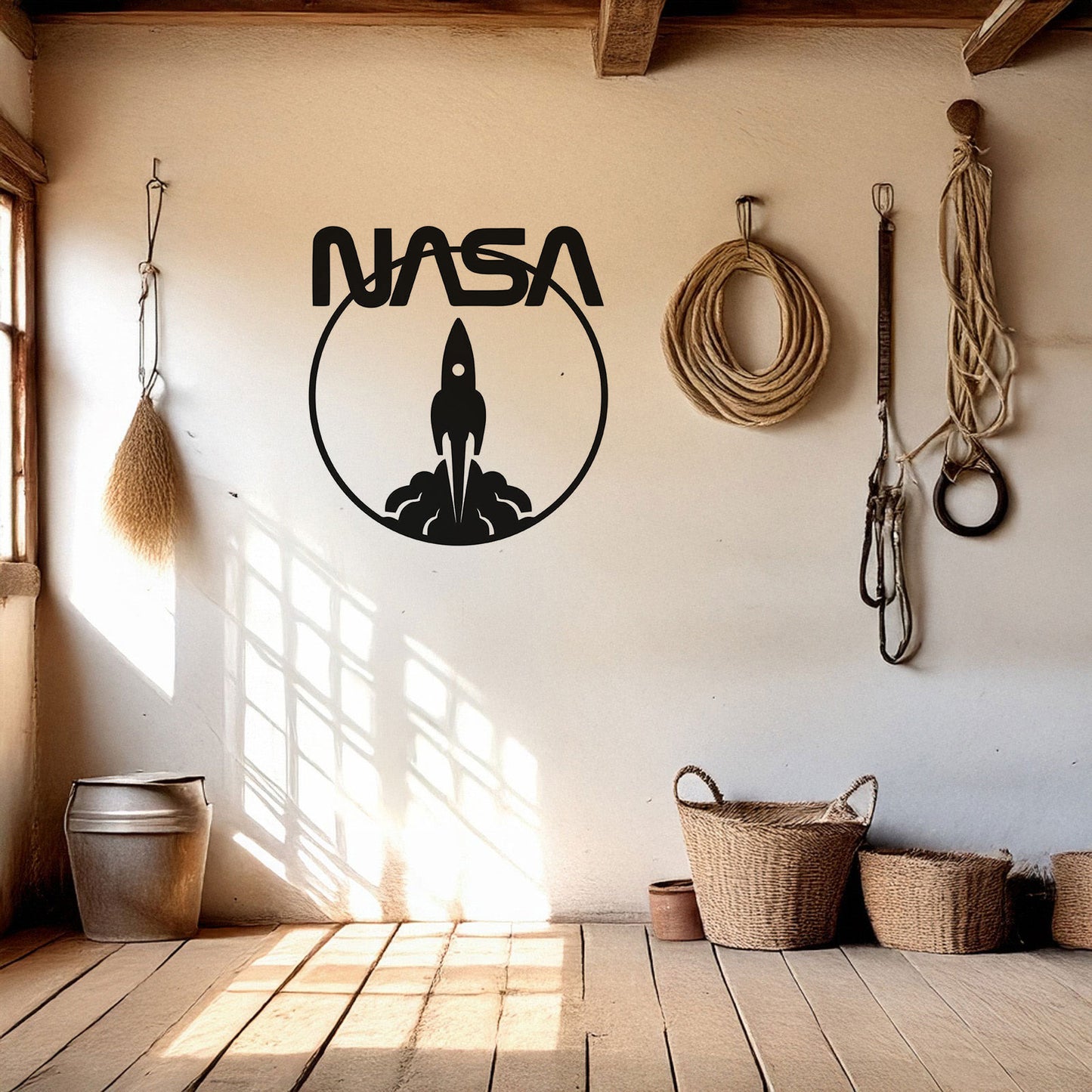 NASA Logo Metal Wall Art with Space Shuttle Design - Laser Cut Black Wall Decor, Gift for Space Enthusiasts, 3 Sizes Available