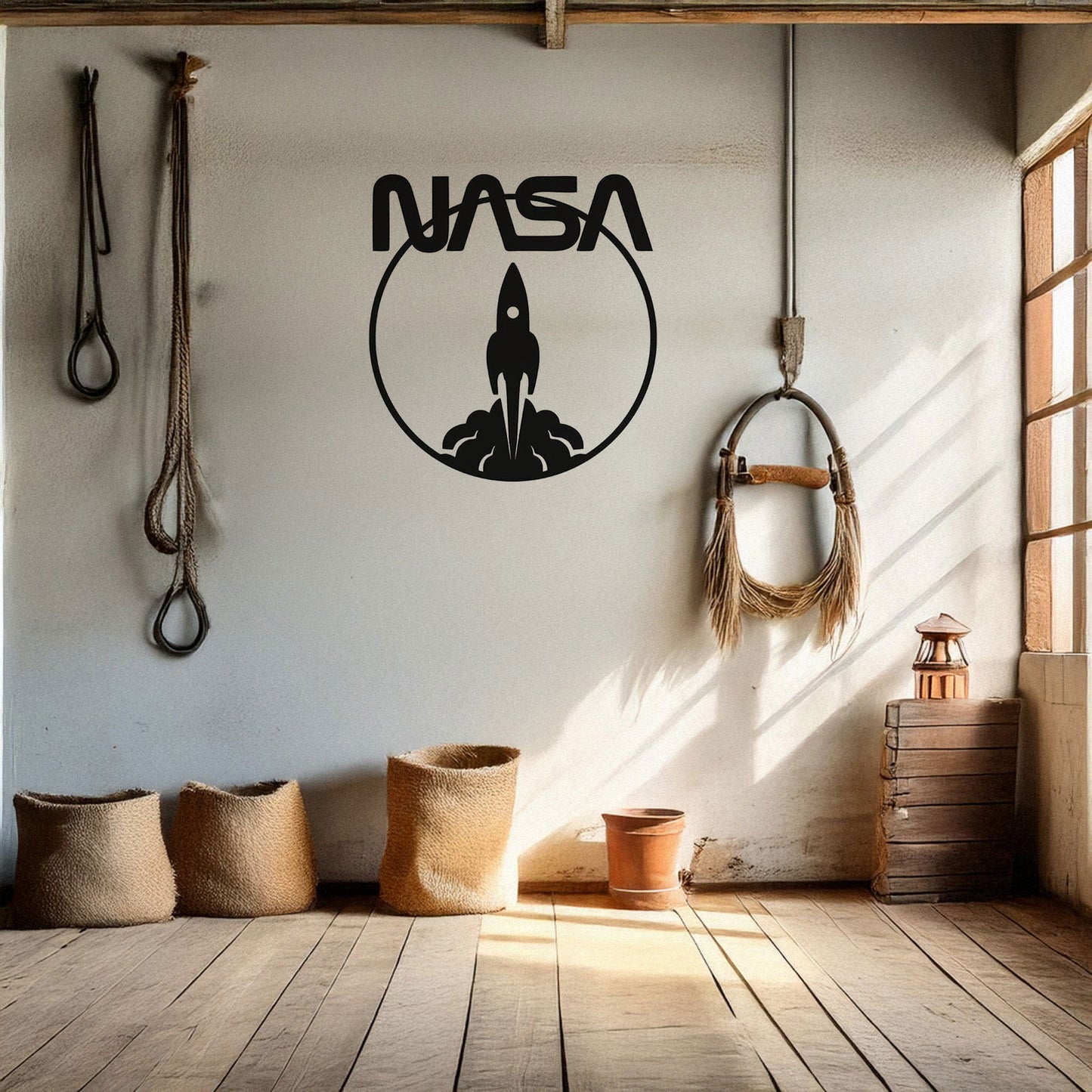 NASA Logo Metal Wall Art with Space Shuttle Design - Laser Cut Black Wall Decor, Gift for Space Enthusiasts, 3 Sizes Available