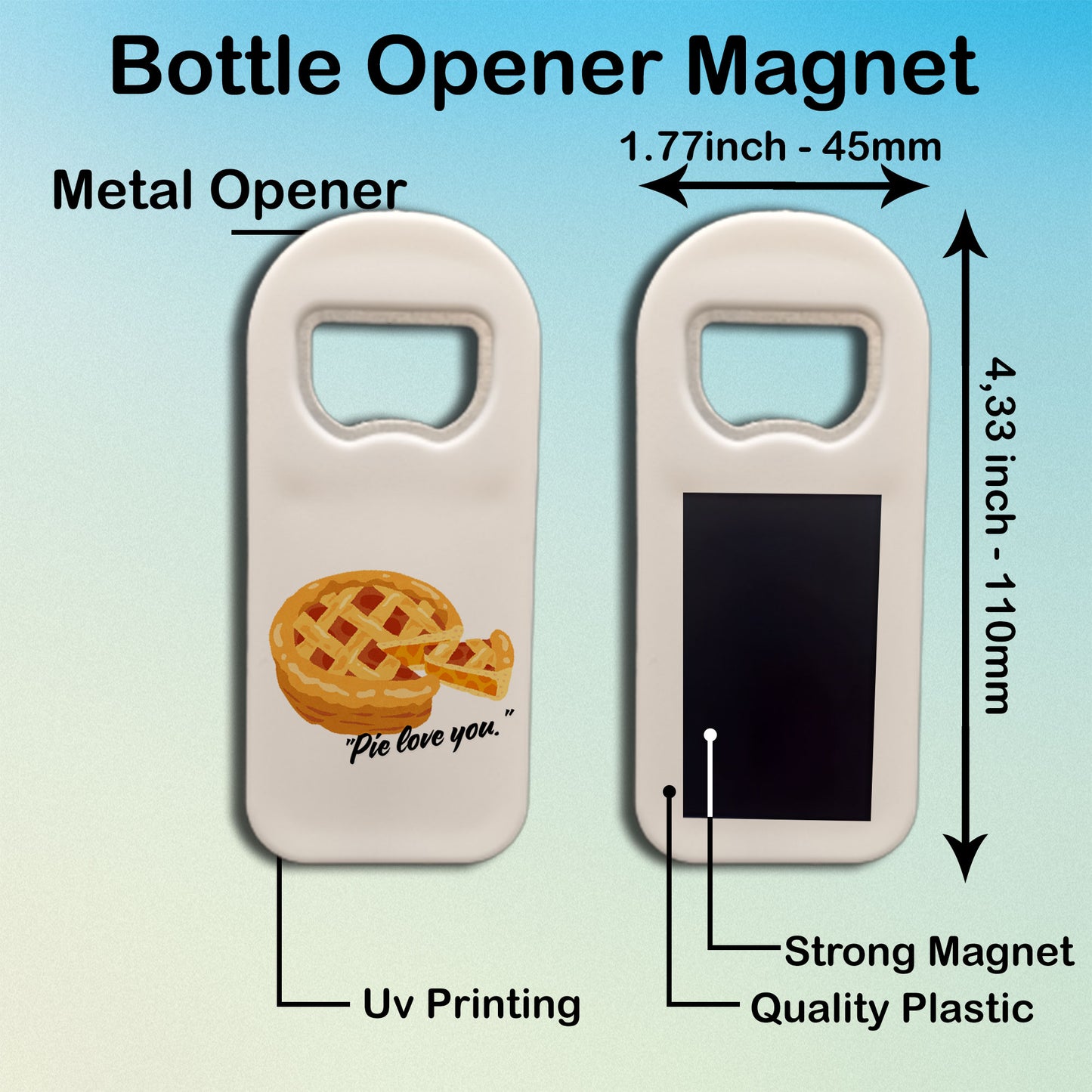 Personalized Bottle Opener Magnet, "As American As Apple Pie" Design, Custom 1.77x4.33 Inch Magnet, Unique Gift for Kitchen or Bar Decor