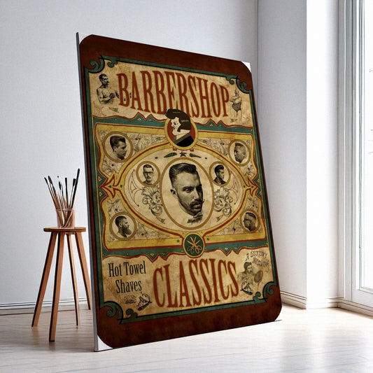 Barber Shop Wall Art – Retro Skull Design, High-Resolution Canvas or Framed Print, Modern Business Decor, Gift for Barbers, 3 Sizes, Model PGSW10003376