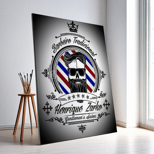 Barber Shop Wall Art – Retro Skull Design, High-Resolution Canvas or Framed Print, Modern Business Decor, Gift for Barbers, 3 Sizes, Model PGSW10003396