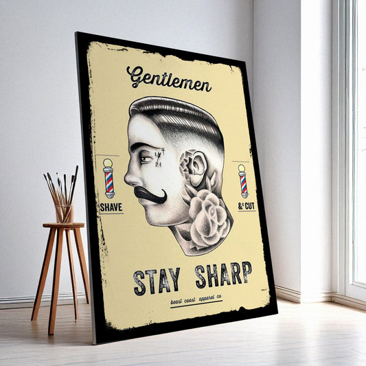 Barber Shop Wall Art – Retro Skull Design, High-Resolution Canvas or Framed Print, Modern Business Decor, Gift for Barbers, 3 Sizes, Model PGSW10003402