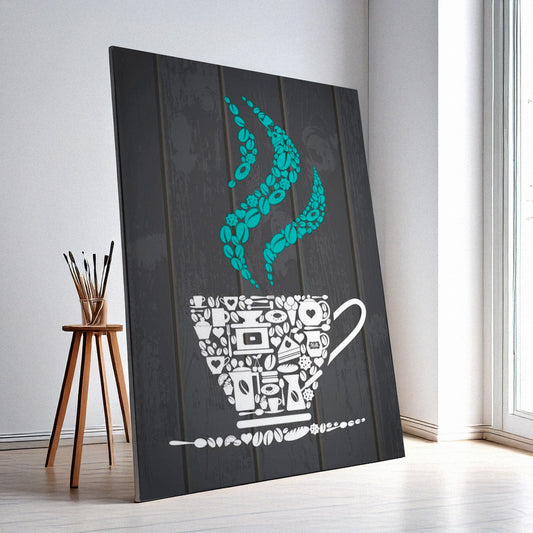 Coffee Cup Wall Art – Rustic Kitchen Decor, High-Resolution Canvas or Framed Print, Minimalist Coffee Lover Art, 3 Size Options, Model PGSW10005115