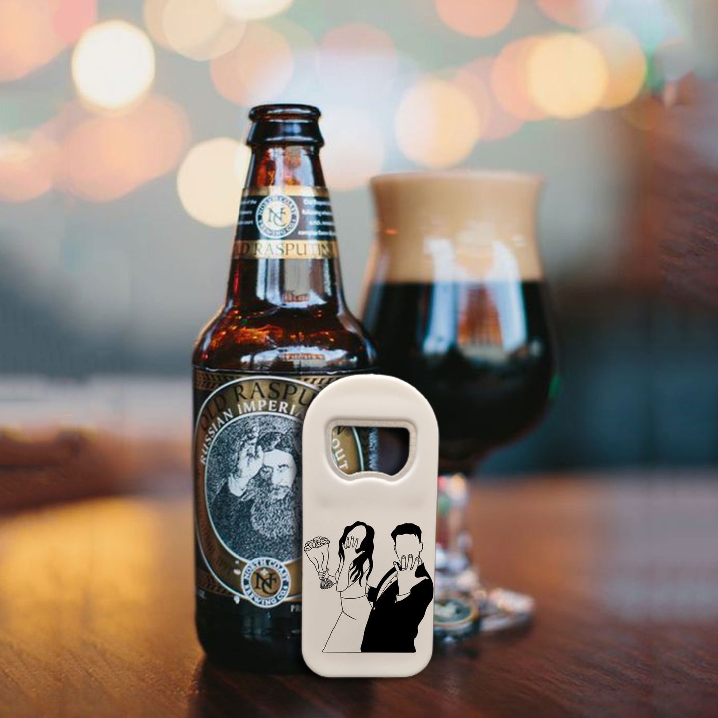 Personalized Bottle Opener Magnet, Wedding Couple Design, Custom 1.77x4.33 Inch Magnet, Unique Wedding Favor or Bridal Gift Idea