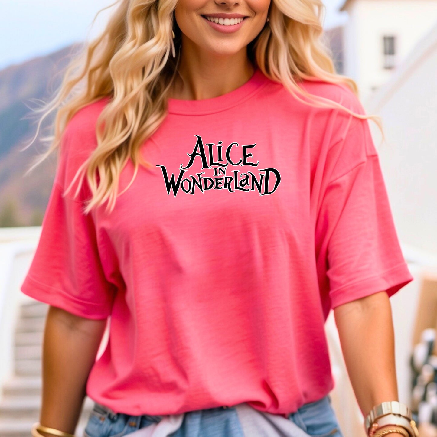 Alice in Wonderland Themed Printed T-Shirt - Whimsical and Stylish Apparel