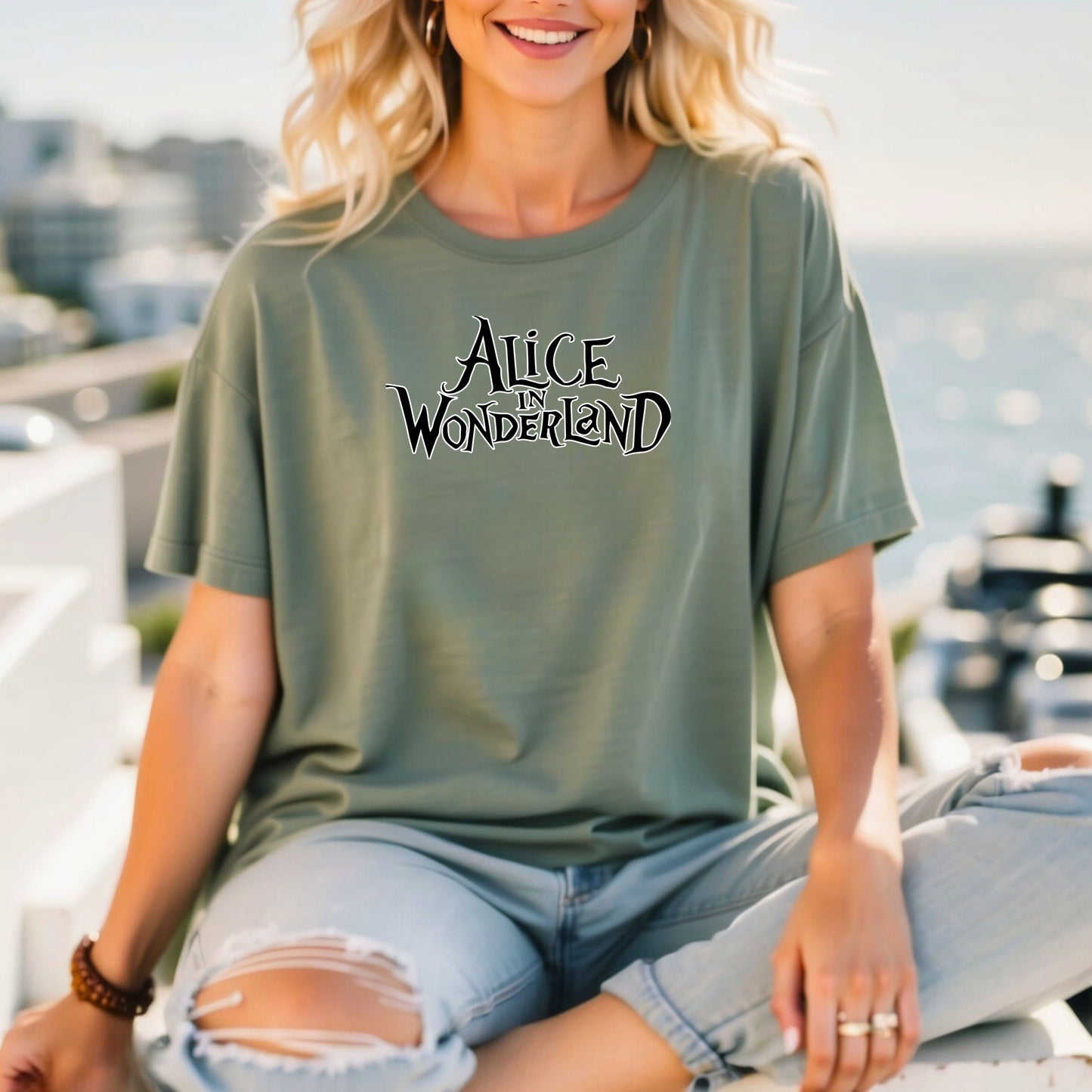 Alice in Wonderland Themed Printed T-Shirt - Whimsical and Stylish Apparel