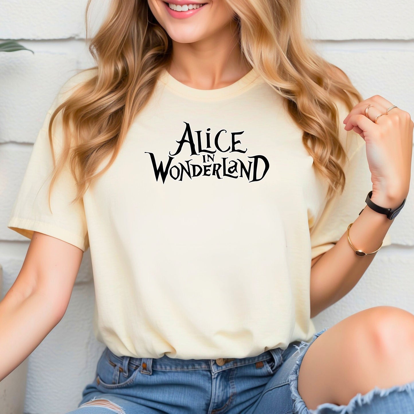 Alice in Wonderland Themed Printed T-Shirt - Whimsical and Stylish Apparel