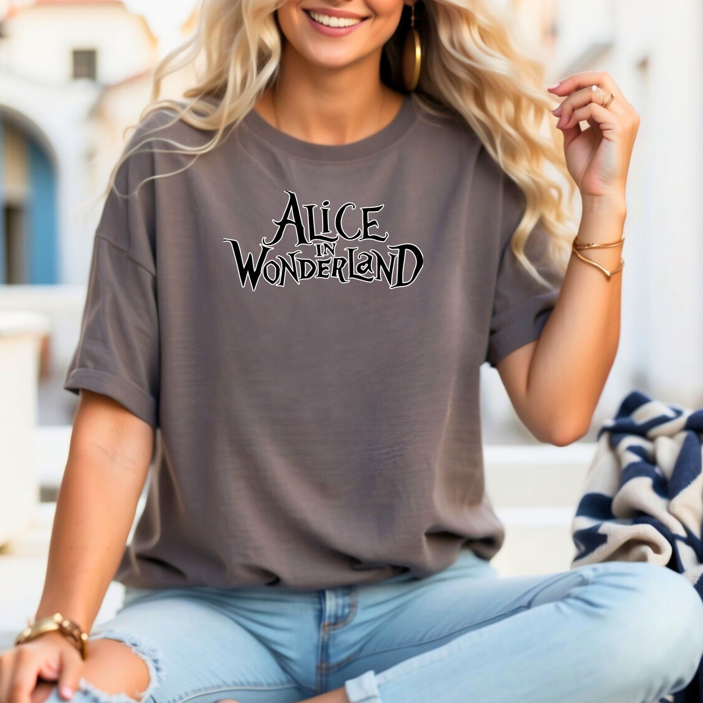 Alice in Wonderland Themed Printed T-Shirt - Whimsical and Stylish Apparel