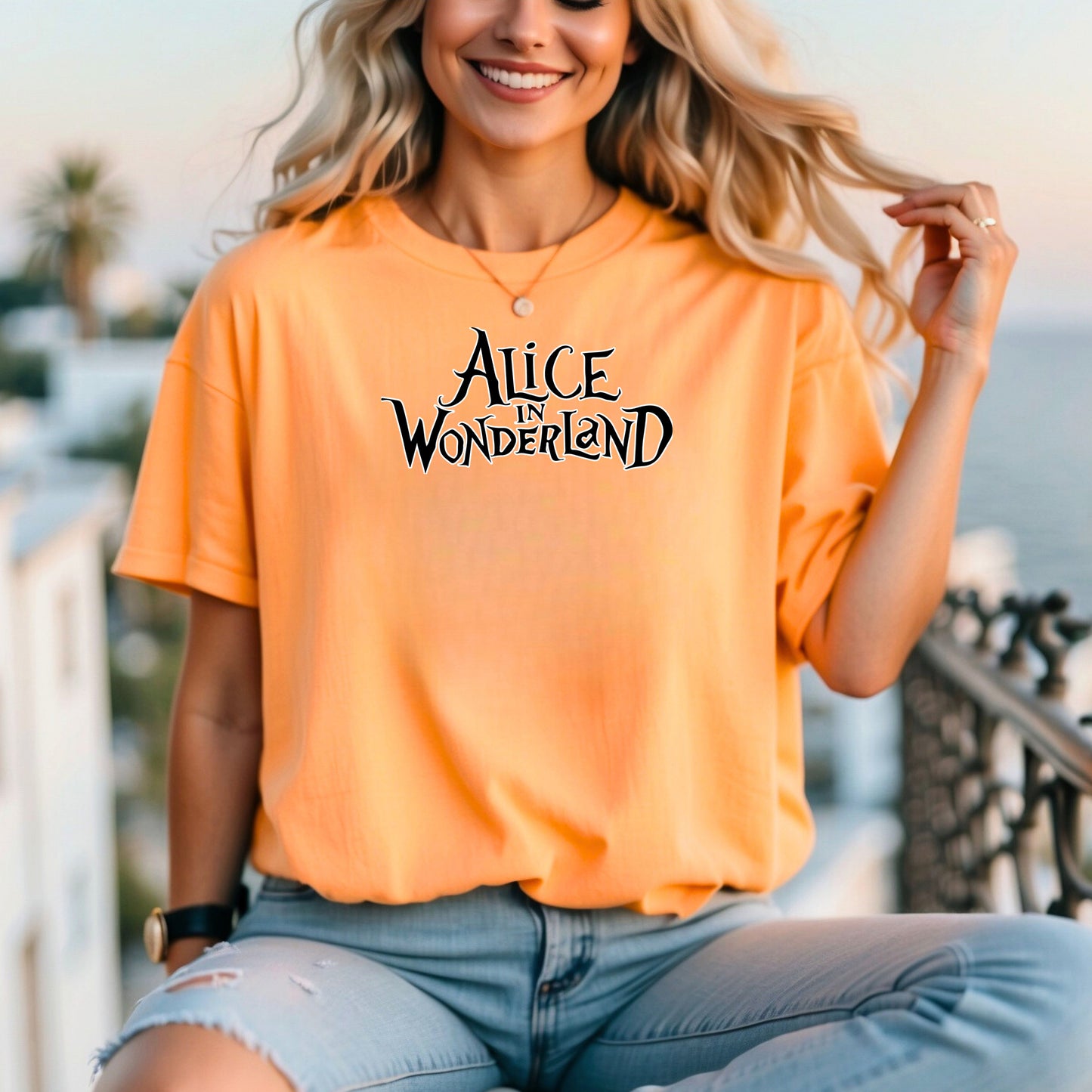 Alice in Wonderland Themed Printed T-Shirt - Whimsical and Stylish Apparel