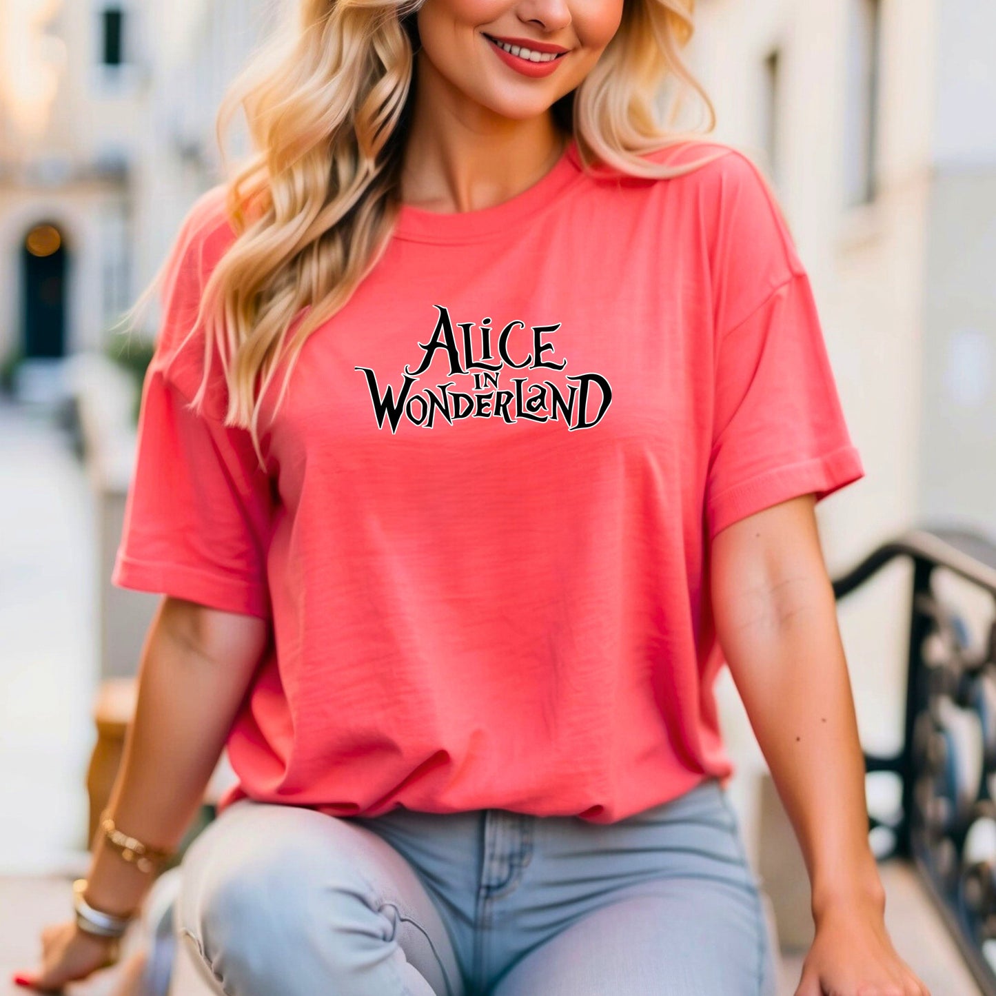 Alice in Wonderland Themed Printed T-Shirt - Whimsical and Stylish Apparel