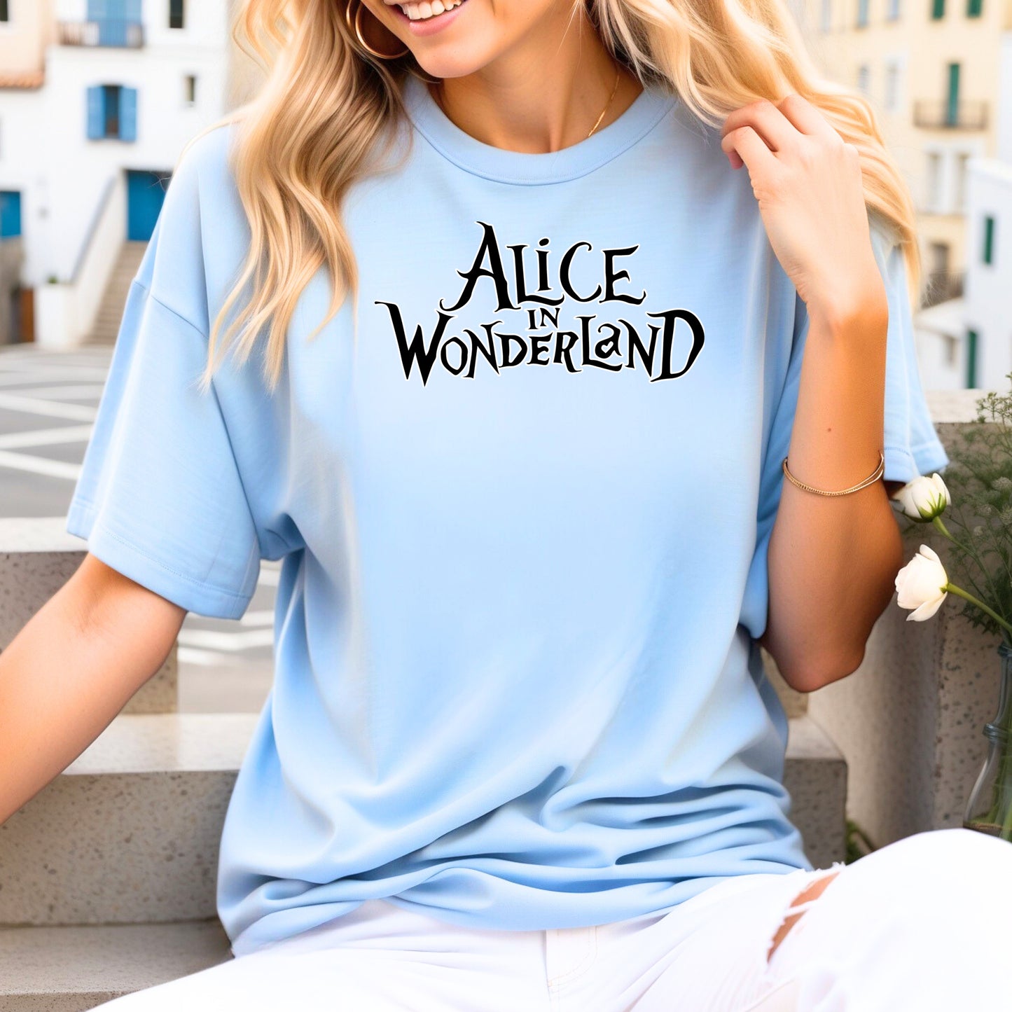 Alice in Wonderland Themed Printed T-Shirt - Whimsical and Stylish Apparel